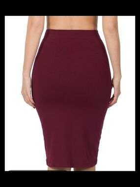 Zenana Outfitters Burgundy High-Waist Pencil Midi Skirt